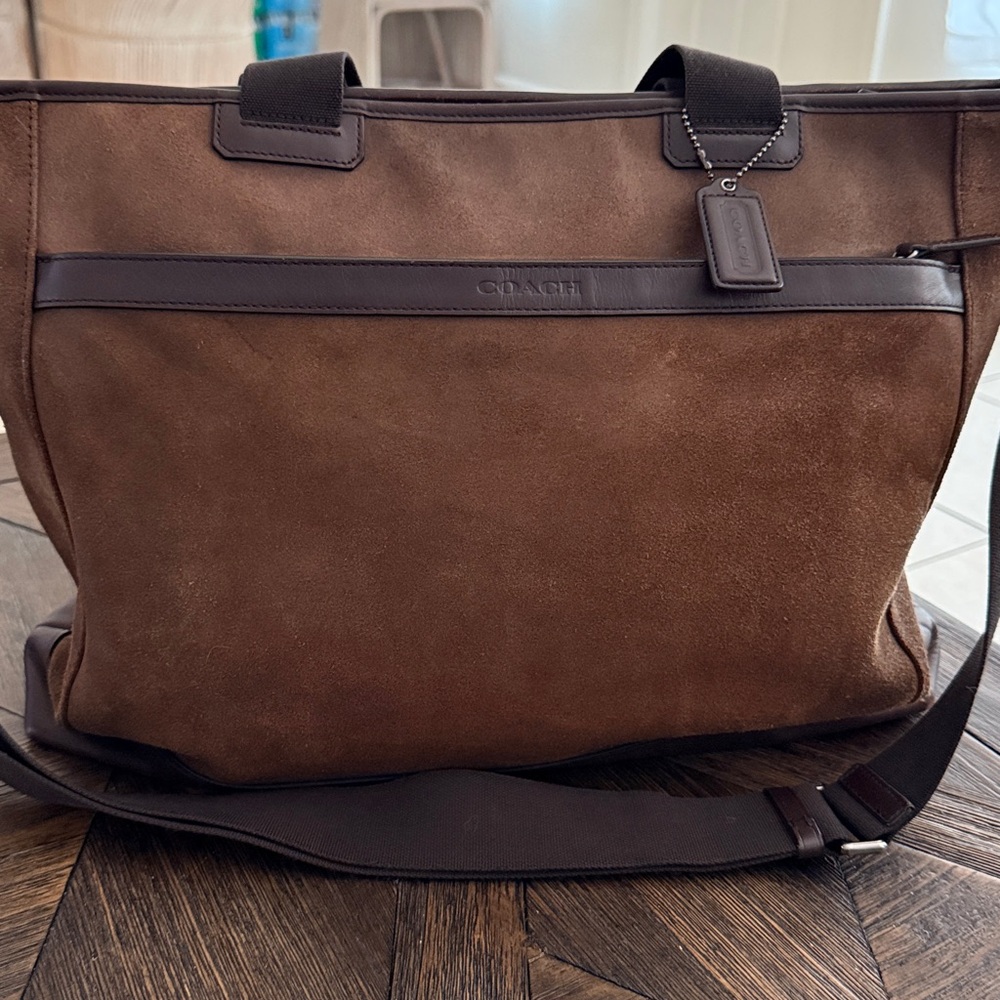 Coach Dark Brown Suede Messenger Bag - Picture 2 of 11